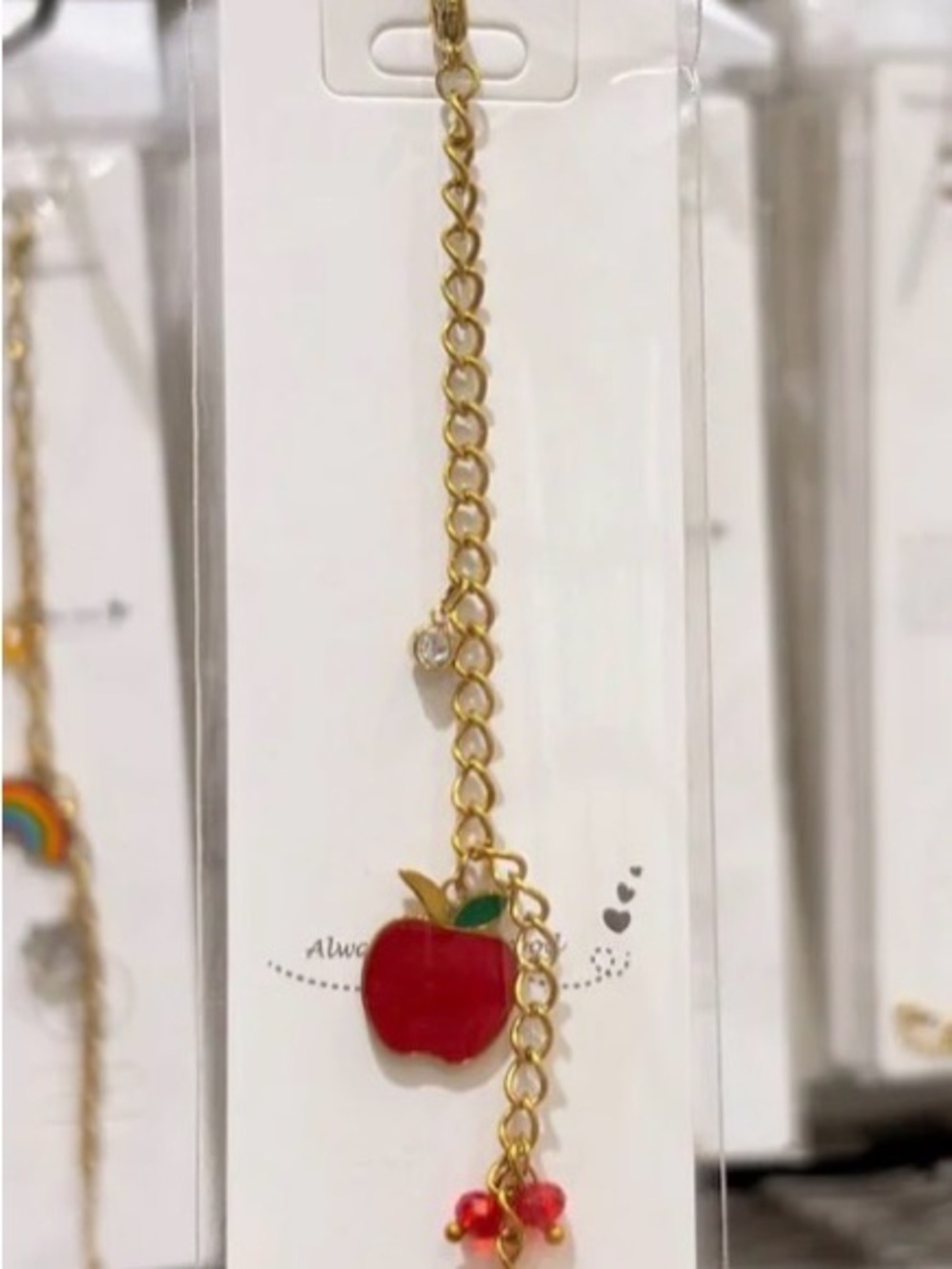 Gold-Plated Red Apple Charm Necklace for Kids